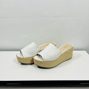 Schutz Leather Women's 10.5 Thalia Espadrille Wedge Peep Toe Sandal White